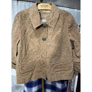 Live a Little LAL Leather Leopard Print Jacket Cuffed Sleeves Lined Womens L